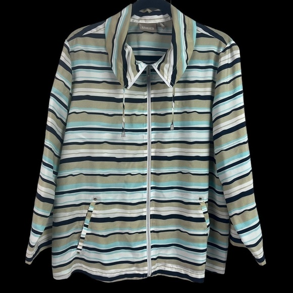 Chico's Jackets & Blazers - Chicos Womens Lightweight Jacket Cover Up Full Zip Stipe Polyester Size 3